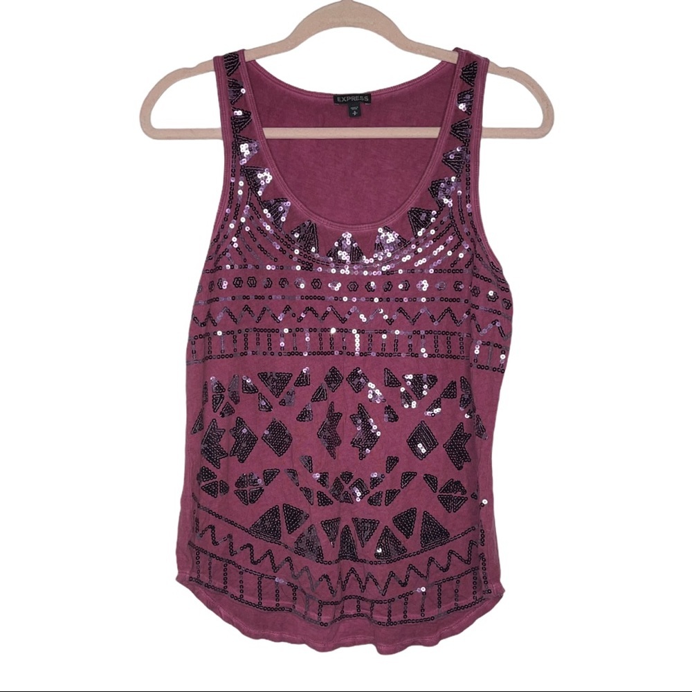 Express Fuchsia Tank With Sequin Aztec Design S - image 3